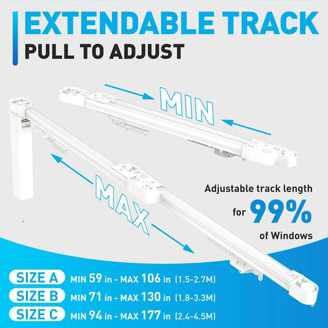 Ceiling Mounted Motorized Curtain Track System With Retractable Rod, Adjustable 70 To 129 Inch Length, Electric Opener For Smart Home, Works With Alexa, Google Home, And Tuya Voice Control, Remote Included; extendable aluminum track size chart