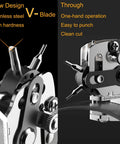 Close-up of Leather Hole Punch Tool Set Multifunction Puncher, durable 4CR stainless needle, V-shaped edge, for precise leather holes.