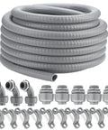 1/2 Inch Flexible PVC Liquid Tight Electrical Conduit Kit 50 Feet Non Metallic Flexible Conduit With 5 Couplings 3 Elbows And 10 Straps