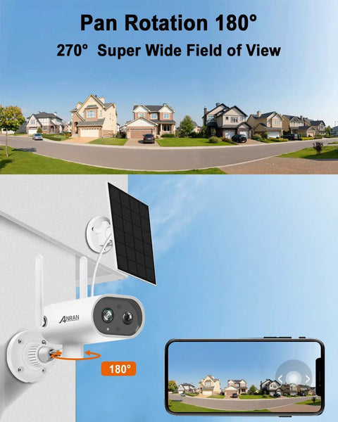 Wireless Outdoor Security Camera With Solar Panel, 2K Solar Powered, PIR Human Detection on house with mobile view