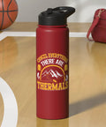 Red insulated stainless steel water bottle for sailplane pilots and glider enthusiasts keeps beverages cold on long flight days.