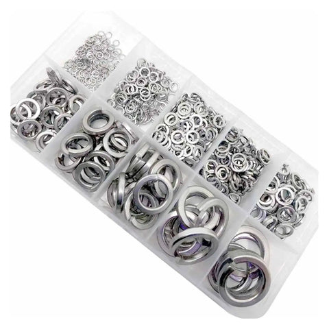 Heavy Duty Stainless Steel Spring Split Lock Washer Set 930 Pcs Assortment Kit M1.6 to M12 with Pro Grade Box for Durable Fastening and Elastic Gasket Organization, assorted sizes in organizer box