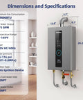 Indoor Natural Gas Tankless Water Heater Pushing Out Four Point Seven Five Gallons Per Minute While Cranking One Twenty Thousand Btu dimensions and specs.