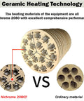 Ceramic heating technology comparison showing Nichrome 2080 heating elements versus ordinary materials in heat blower.