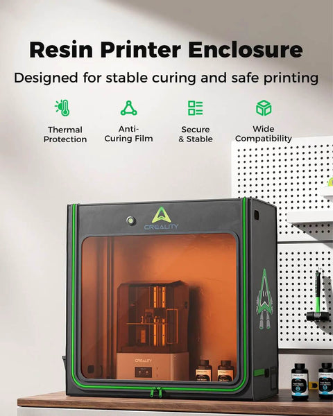 Beefed Up Extra Large Resin 3D Printer Enclosure With Fan Interface and Temperature Control on table, showcasing design features