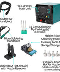 All In One Micro Soldering Station With 1000W BGA Hot Air Gun And 0 To 20V 0 To 3.5A Lab DC Power Supply Soldering Iron components.