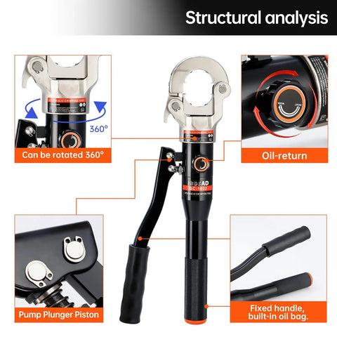Pro Grade Hydraulic Copper Pipe Crimping Tool Kit With Half, Three Quarter, One Inch Die Sets For Copper Tube And F877 Stainless PEX Sleeves Rotating Head Aluminum Alloy Body Portable Design Ditch Leaks And Save Time Copper Color, 360° rotating head