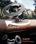 MagSafe Car Mount For iPhone 17 Pro Max With 24 Strong Magnets on dashboard, showcasing 360-degree rotation and slim design.