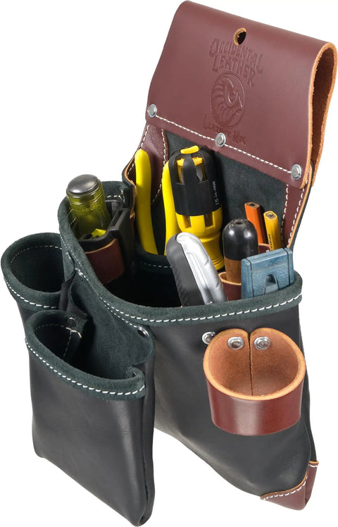 Tough As Nails Leather Tool Bag For Builders With 12 Pockets And Tool Holders Black And Green Reinforced Back Wall Proudly Made In USA