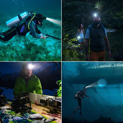HP900 Diving Headlamp Rechargeable 3000 Lumen Ultra Bright Scuba Flashlight For Snorkeling And Caving in various environments