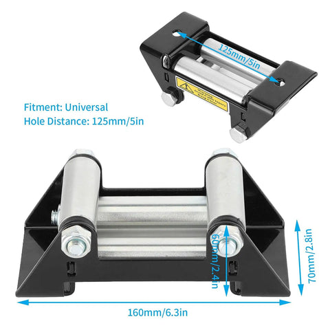5 Inch Winch Roller Fairlead Heavy Duty Universal Fit With 125mm Hole Distance Zinc Coated Cable Guide for ATV UTV Truck and Boat