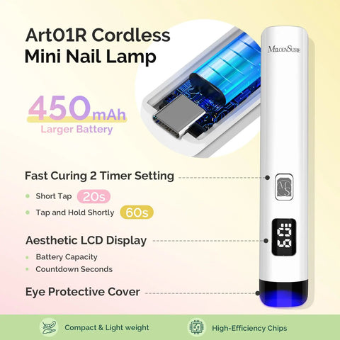 Art01R Cordless Mini Nail Lamp with LCD Display and Timer from Gel Nail Polish Kit With P Plus 30F UV Light Lamp For Home DIY Mani