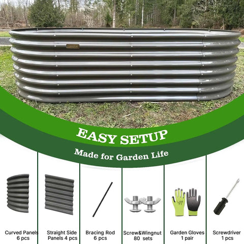 Deep Root Raised Garden Bed Kit 8x4x2 Feet Galvanized Oval Metal Planter 24 Inch Tall Built Tough Bottomless 478 Gallon Capacity Quartz Grey