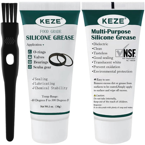 Food Grade Silicone Grease With Brush 1 Oz 2 Pack For Faucets O Rings Gaskets Pool Valves Water Filters Plumbers Lubricant Odorless Colorless NSF Approved Safe For Drinking Water Temperatures From Minus Forty To Four Hundred Degrees Fahrenheit packaging