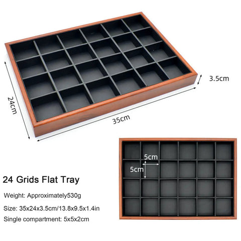 Super Dope 24 Grid Jewelry Organizer Tray Designed For Keeping Necklaces Rings Bracelets Makeup Brushes Keys And Wallets Securely Tucked Away Daily, 35cm wood tray.