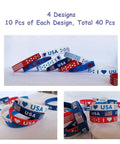 Patriotic USA Flag Silicone Wristbands Pack Of 40 For Fourth Of July Memorial Day And Veterans Day Party Favors Red White And Blue Four Designs