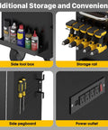72 Inch Rolling Tool Chest With Power Outlet, Heavy Duty Tool Cabinet With 10 Drawers, Adjustable Dividers, Rubber Wood Workbench, Key Locking System And Drawer Liners For Garage Workshop side storage