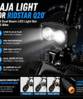 Ridstar Q20 Ready 20W LED Ebike Headlight With 3-Pin Dual Beam, 6000-6500K Bright Light, IP68 Waterproof on bike handlebar