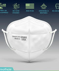 Front view of KN95 Face Mask 10 Pack Made In USA Disposable Breathable White Facemask With Elastic Ear Loops And Adjustable Nose Clip