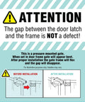 Installation guide showing before and after setup of Extra Tall 36 Inch Baby Gate With Door, Pressure Mount For Doorways And Bottom Of Stairs.