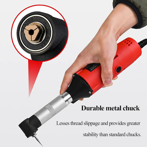 Badass Right Angle Grinder Featuring A Beast Mode Five Hundred Watt Motor With Six Adjustable Speed Settings For Polishing Tile Seams And Deburring Grout Lines Smoothly Every Time with durable metal chuck detail.