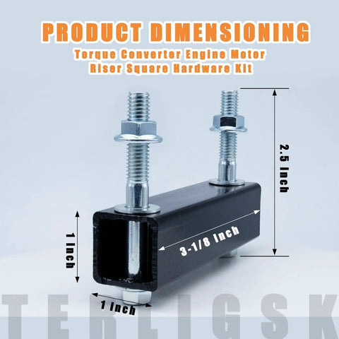 One Inch Lift Dope Torque Converter Riser Kit For Mini Bike Go Karts Engine Clearance Fits Predator 212cc 224cc 6.5HP Honda GX160 GX200 Coleman CT200U BT200X And More 2 Pack, showing dimension specifications of 1 inch by 3-1/8 inch by 2.5 inch.