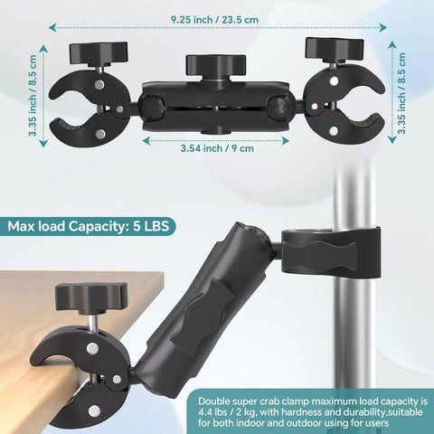 Double Clamp Umbrella Camera Pole With 360 Degree Ball Head And Magic Socket Arm All In One Clamp Holder dimensions and usage