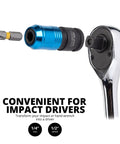Impact Wrench Adapter Three Eighths Inch Drive Female To One Quarter Inch Hex Converter with blue quick release chuck and bit