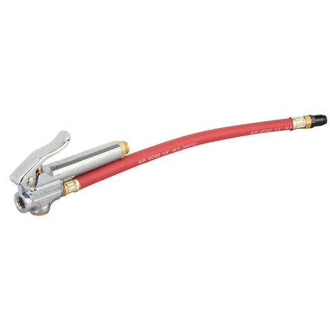 Straight Air Chuck Tire Inflator With Built In Gauge And 12 Inch Hose For 10 To 90 PSI Push On Chuck Steel Casing With Brass Fittings