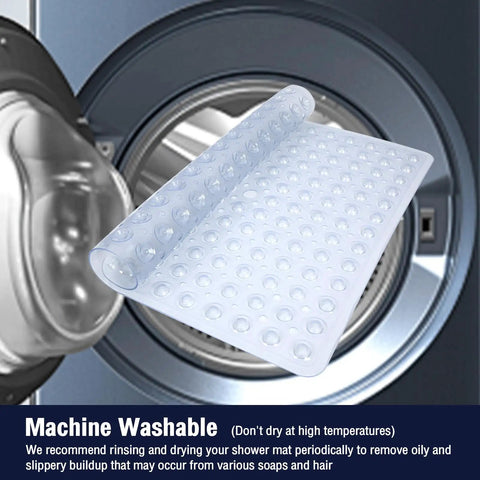 Square Shower Mat And Bathtub Grip Clear Non Slip Tub Floor Cover With Heavy Suction Nubs inside a washing machine.