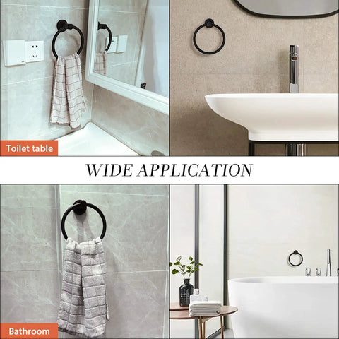 Stainless Steel Towel Ring For Bathroom Wall Mounted Holder Black Matte Finish - versatile use near sink and bathtub