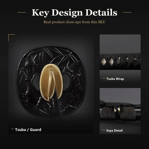 Close-up tsuba, Tsuka wrap, and Saya of Unsharpened Aluminum Alloy Iaido Wakizashi Iaito for Safe Practice, 20.25 Inch Blade With Fuller Groove