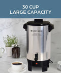 30 Cup Coffee Urn With Automatic Temperature Control And Fast Cup Per Minute Brewing Easy Cleanup In Basket Measuring Guide Ready Light Highly Polished Aluminum Silver Finish Ideal For Large Offices Events And Meetings