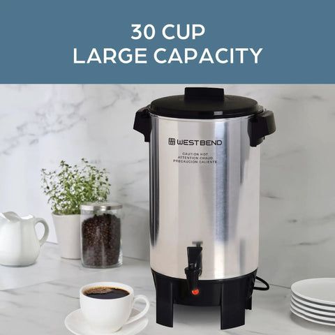 30 Cup Coffee Urn With Automatic Temperature Control And Fast Cup Per Minute Brewing Easy Cleanup In Basket Measuring Guide Ready Light Highly Polished Aluminum Silver Finish Ideal For Large Offices Events And Meetings