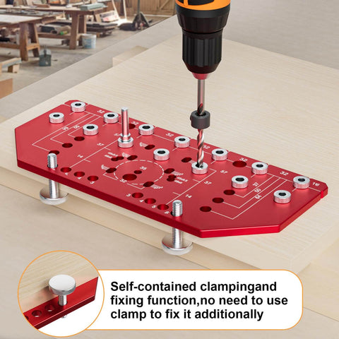 2 In 1 Shelf Pin Jig And Hinge Jig Kit Pro Grade Aluminum Alloy Woodworking Template with drill on wooden board