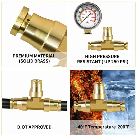 One Quarter Inch Tee Union Push To Connect Fittings DOT Approved Brass Air Brake Line Quick Connect Tee For Semi Truck Trailers Three Piece Set Durable SAE J1131 Compliant Brass Fittings For No Hassle Quick Hookup Leak Free Connections