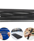 100 Pcs Black Flat Ribbon PP Plastic Welding Rods For Kayak Repair And Car Bumper Auto DIY Kits With Strong Adhesion Easy To Use Plastic Welding Strip Supplies, black PP rods laid out and held by hand