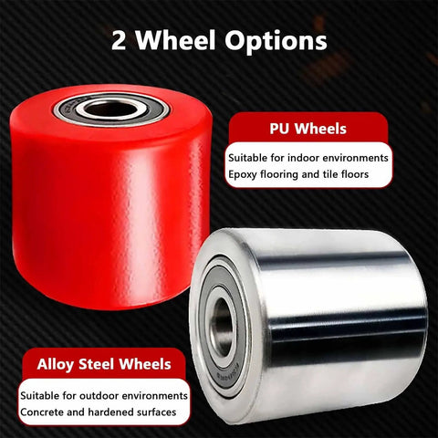 Red PU wheel and alloy steel wheel options for the 180 Degree Swivel Cargo Trolley Skate featuring polyurethane and steel rollers.