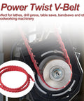 Red Power Twist Adjustable V Belt 1/2 Inch Wide, 10 Feet Long in woodworking machinery, showing durable polyurethane and polyester belt