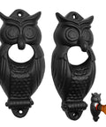 Solid Rockin Cast Iron Wall Mounted Bottle Opener Set Of Two Rustic Owl Design Heavy Duty Beer Cap Grabber With Mounting Screws For Kitchen Bar And Patio Ready Setup, featuring two black owl openers.