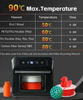 3D Filament Dryer Box With Blower For Fast Drying And Moisture Free Dehydration Of PLA PETG TPU And Carbon Fiber Filaments, temperature chart