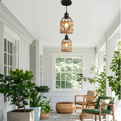 Dope Black Modern Pendant Lighting Set Two Pack Adjustable Pendant Light Fixture For Kitchen Island With E26 Bulb Base Easy To Install And Clean Contemporary Pendant Lights Today installed on a porch.