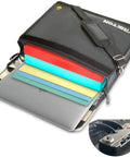Fireproof And Waterproof Document Bag XL 16x12x3.5 With TSA Lock open showing files and laptop, high visibility design