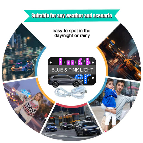 Dual Color Blue And Pink LED Car Light Sign With USB Type C Touch Dimmer Suction Cup Mount Bright Light Board in urban scenes