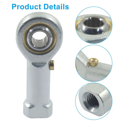 Two Pack Rod End Bearing PHSB4 With 1/4 Inch Bore And 1/4-28 Right Hand Thread Self Lubricating Ball Joint Jam Nut Included close-up steel rod end bearing