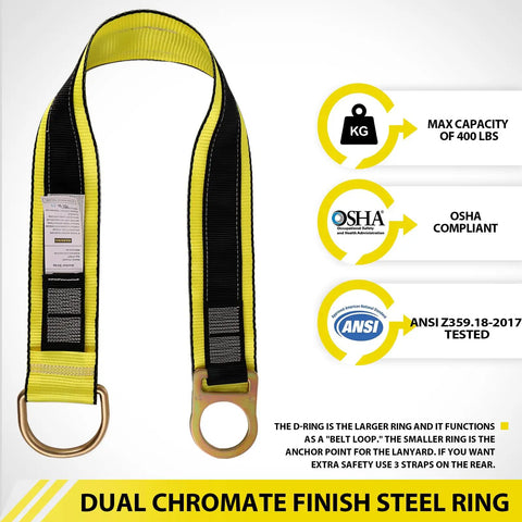 Heavy Duty Fall Protection Strap Set, 2 Pack, 6 Foot Cross Arm Anchor Straps with Double D Rings and compliance badges