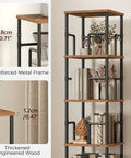 Solid Five Tier Freestanding Swivel Corner Bookshelf With Slick 360 Spin, showcasing thickened engineered wood and reinforced metal frame.