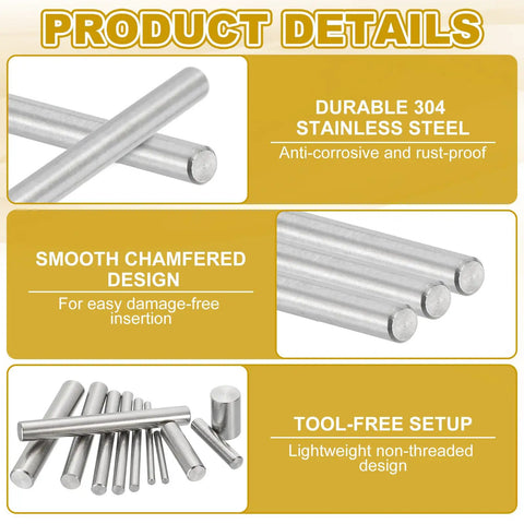 Heavy Duty 304 Stainless Steel Dowel Pins 3mm By 30mm 30 Pack showcased in a detailed layout, highlighting smooth chamfered design.