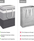 Comparison of 75L Large Waterproof Laundry Basket For Dorms Sturdy Freestanding Frame with a striped laundry basket, showing durability differences.