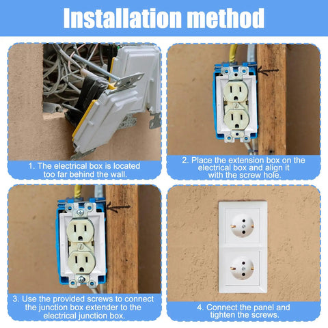 Step-by-step installation of 20 Pack Electrical Outlet Box Extenders With 40 Screws, One Gang Box Extender Kit For Receptacles And Switches